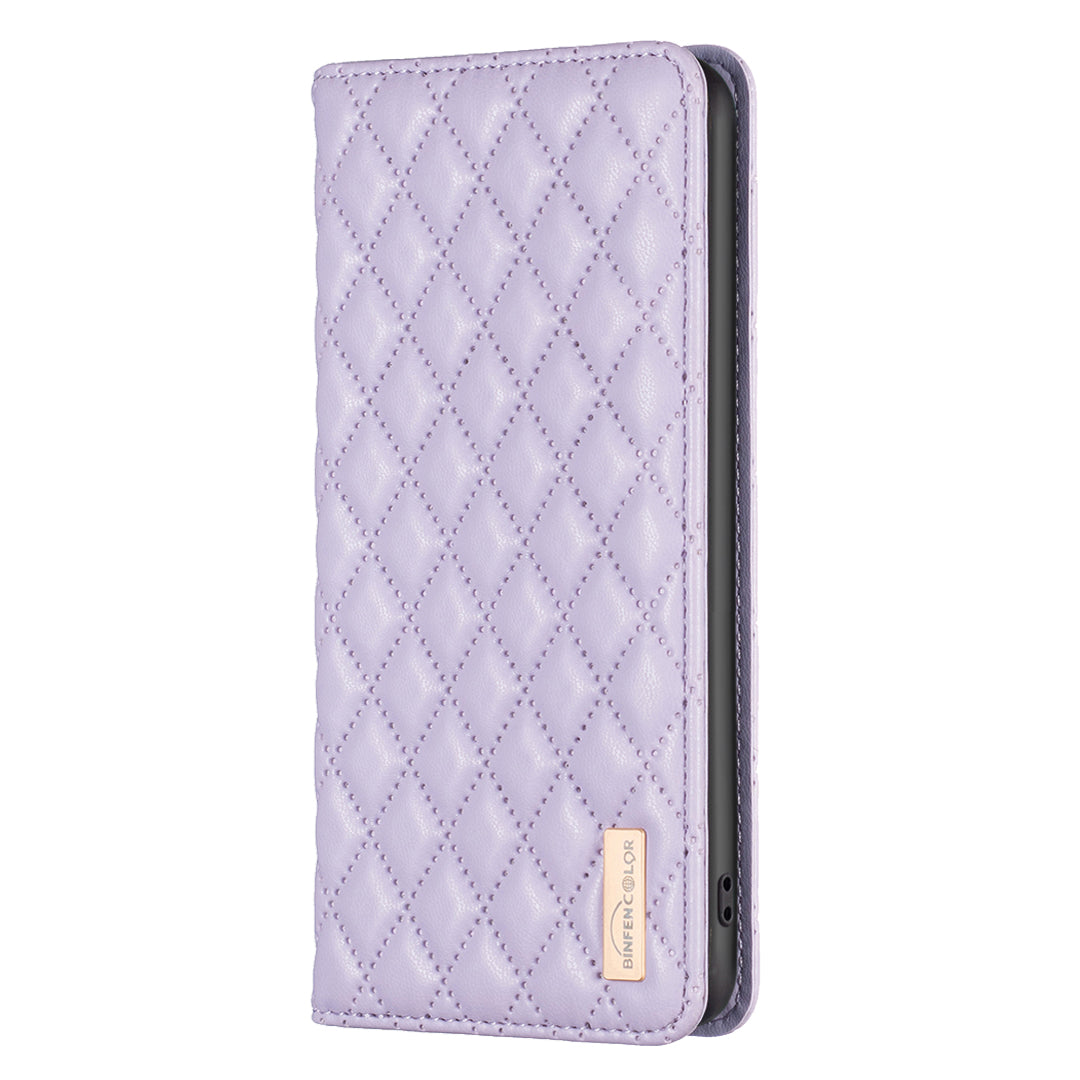 BINFEN COLOR BF Style-16 For Motorola Moto G34 5G Leather Cell Phone Cover with Card Holder Stand Flip Case - Purple