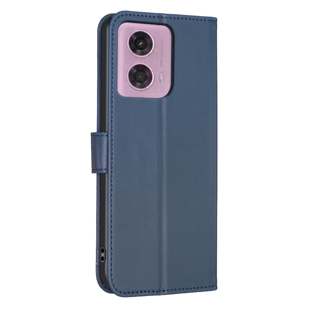 For Motorola Moto G34 5G Leather Case Clover Pattern Wallet Phone Cover - Blue