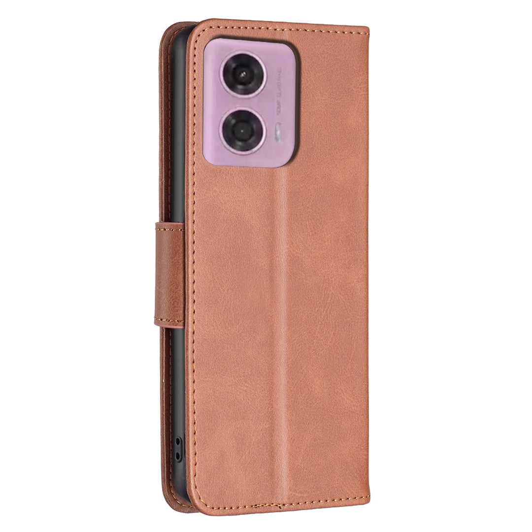 For Motorola Moto G34 5G Leather Case Wallet Phone Protective Cover - Brown