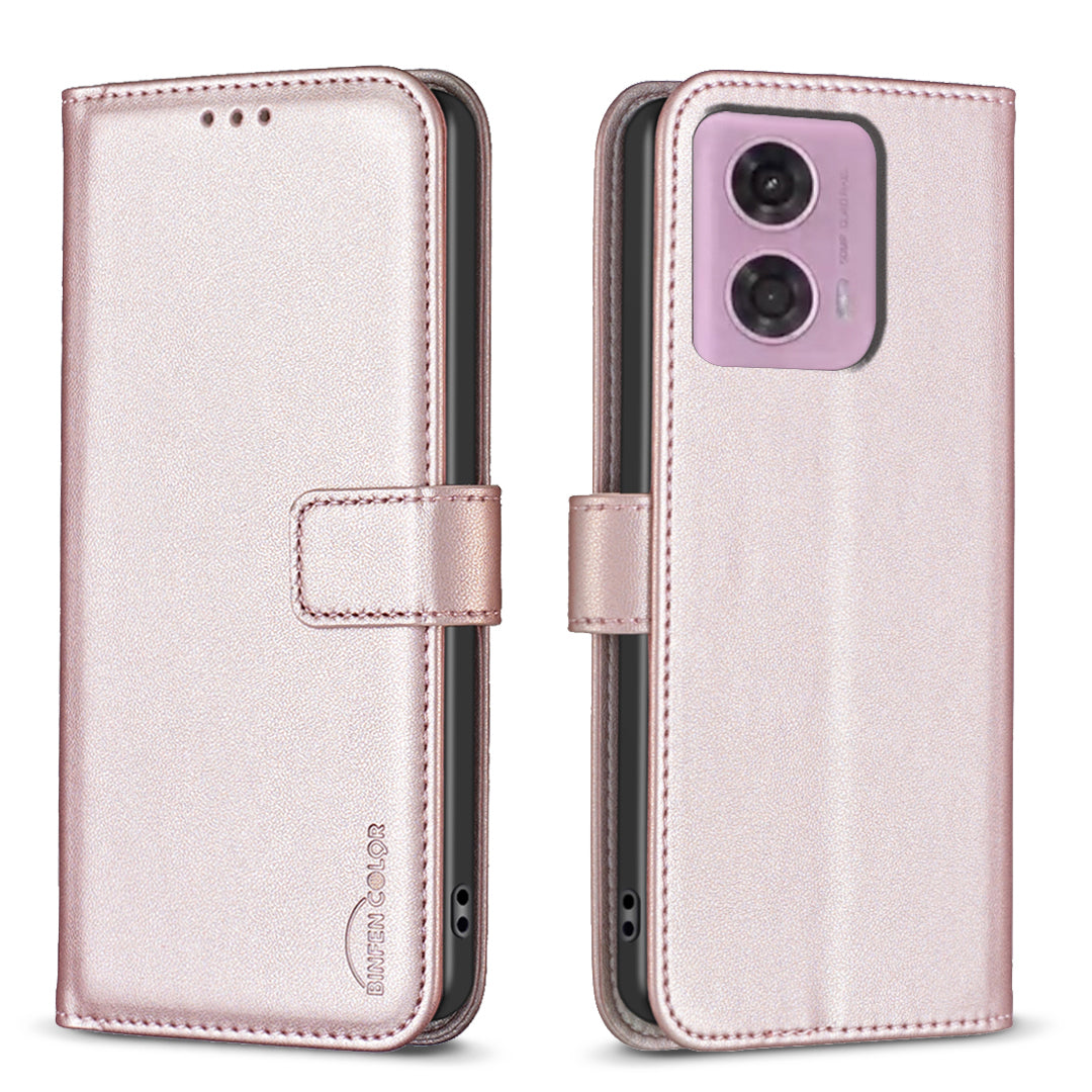 BINFEN COLOR BF17 For Motorola Moto G34 5G Wallet Case Leather Cover Full Protection - Rose Gold