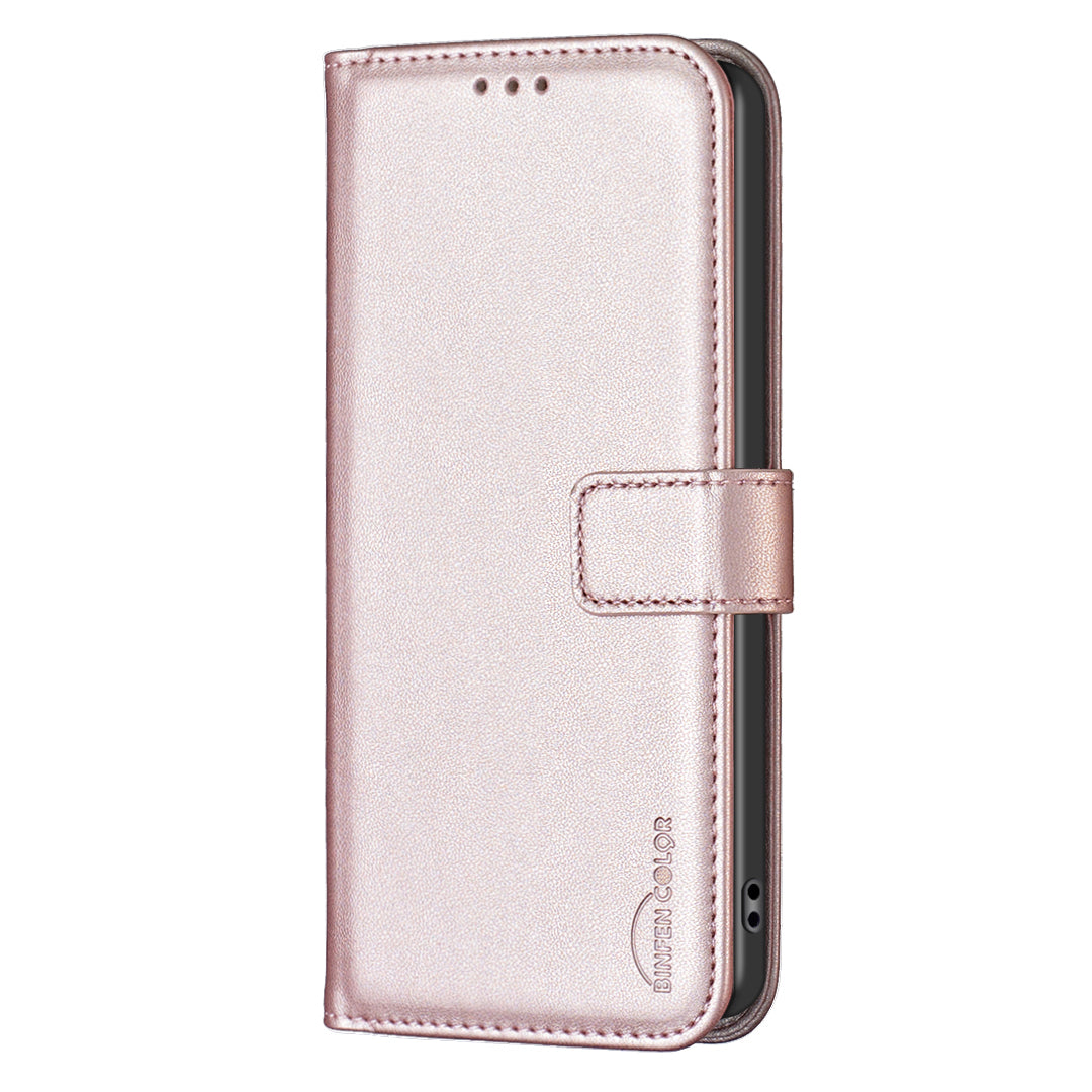 BINFEN COLOR BF17 For Motorola Moto G34 5G Wallet Case Leather Cover Full Protection - Rose Gold