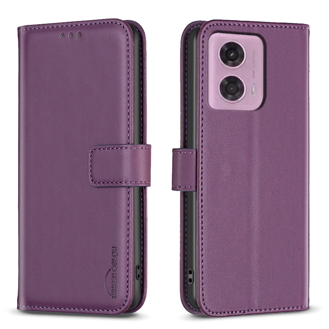 BINFEN COLOR BF17 For Motorola Moto G34 5G Wallet Case Leather Cover Full Protection - Rose Gold