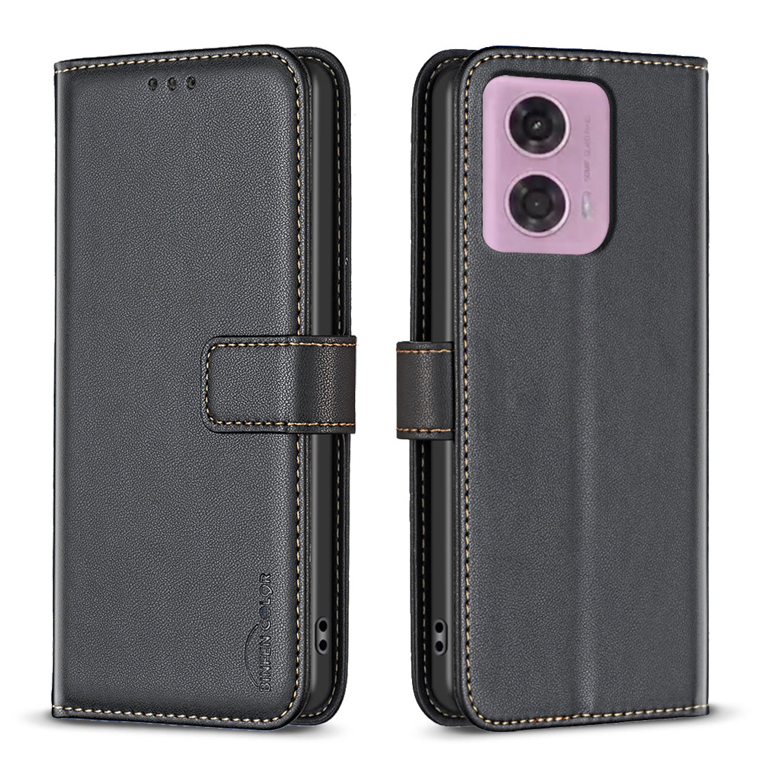 BINFEN COLOR BF17 For Motorola Moto G34 5G Wallet Case Leather Cover Full Protection - Rose Gold