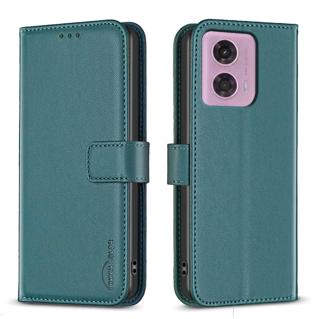 BINFEN COLOR BF17 For Motorola Moto G34 5G Wallet Case Leather Cover Full Protection - Rose Gold