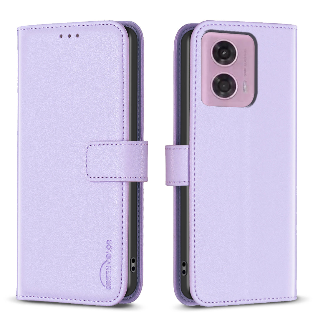 BINFEN COLOR BF17 For Motorola Moto G34 5G Wallet Case Leather Cover Full Protection - Rose Gold