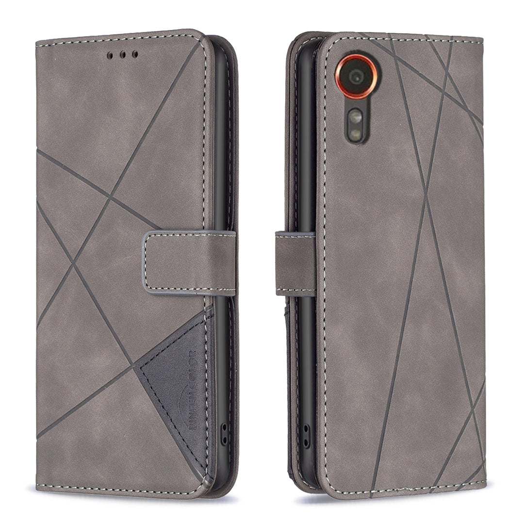 BINFEN COLOR BF05 For Samsung Galaxy Xcover7 Leather Case Wallet Cover Folding Stand - Grey