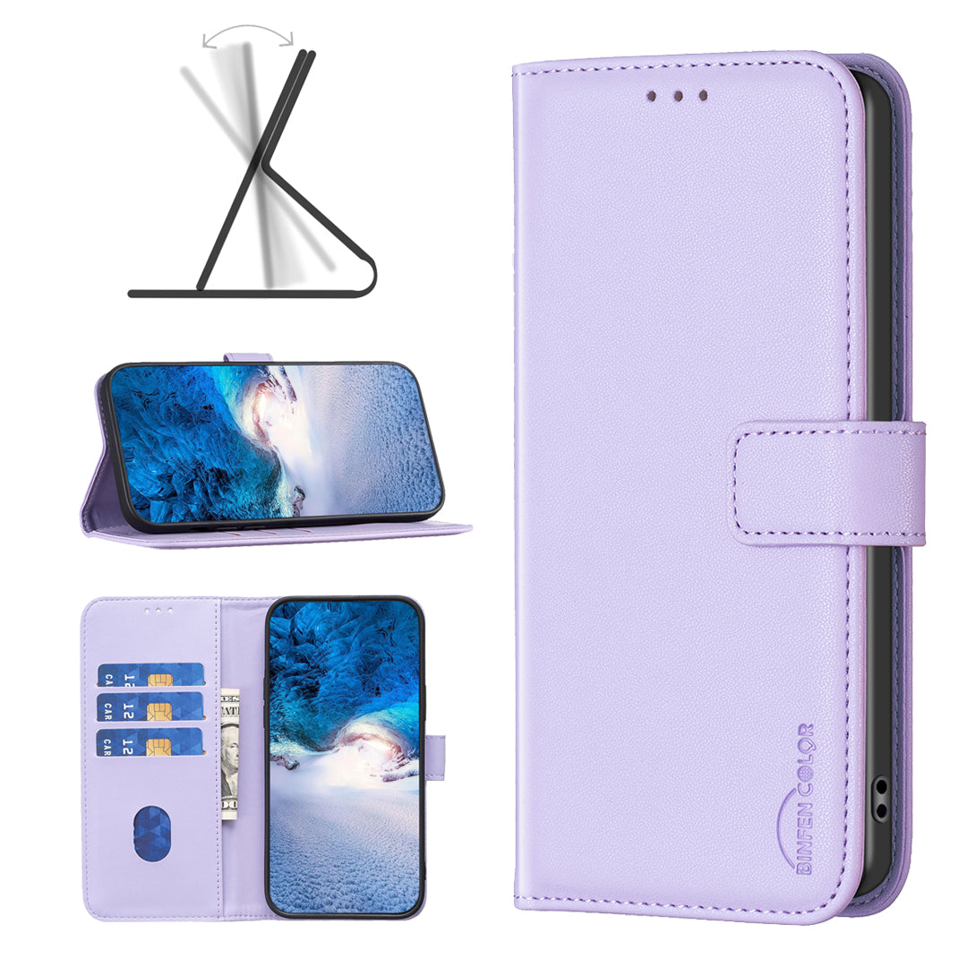 BINFEN COLOR BF17 For Samsung Galaxy Xcover7 Flip Leather Case Wallet Phone Cover - Purple