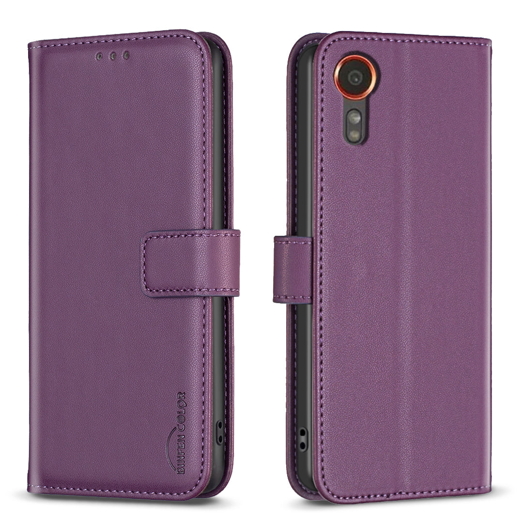 BINFEN COLOR BF17 For Samsung Galaxy Xcover7 Flip Leather Case Wallet Phone Cover - Purple