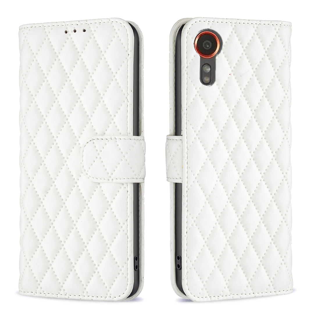 BINFEN COLOR BF Style-14 For Samsung Galaxy Xcover7 Wallet Case Imprinted Leather Cover - White