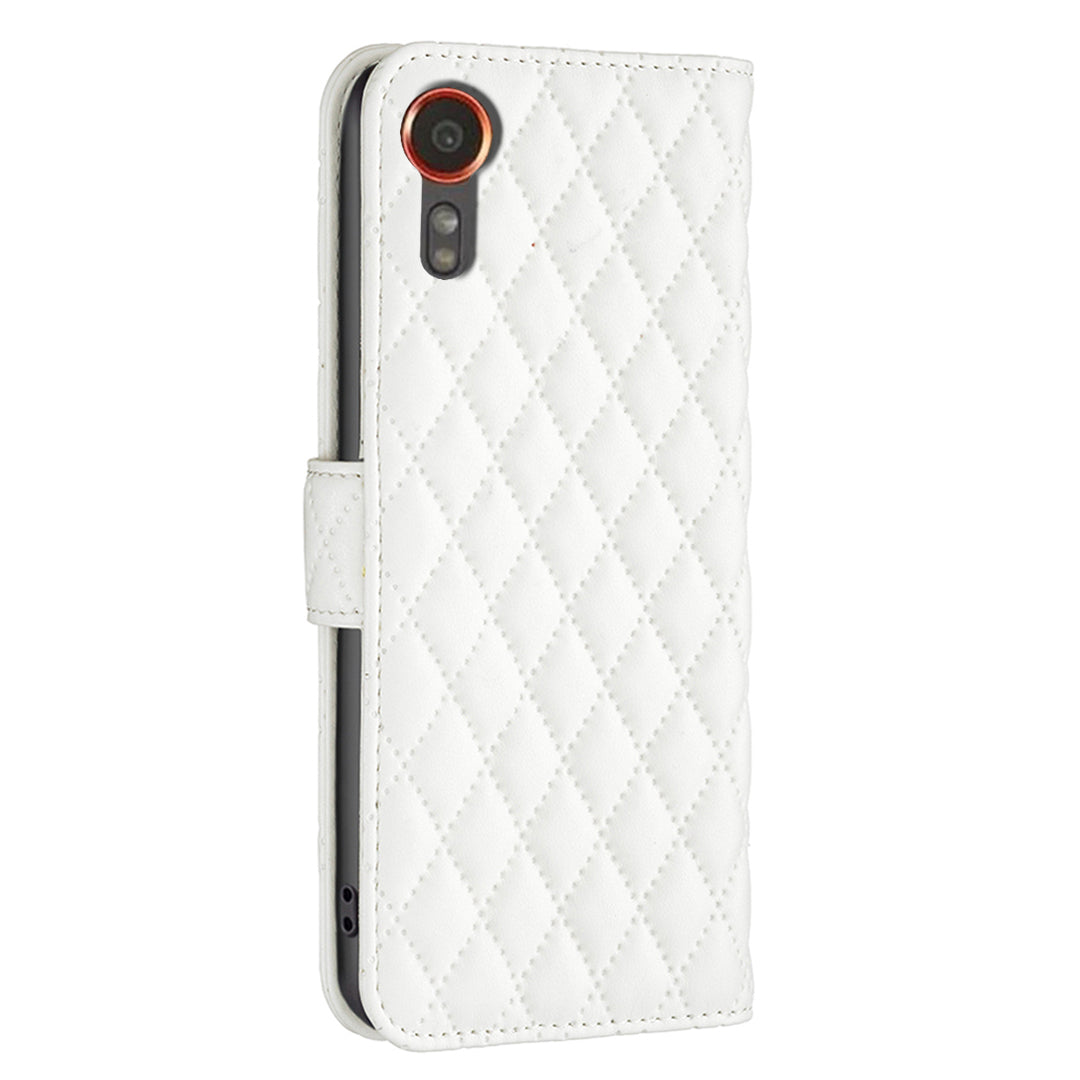 BINFEN COLOR BF Style-14 For Samsung Galaxy Xcover7 Wallet Case Imprinted Leather Cover - White
