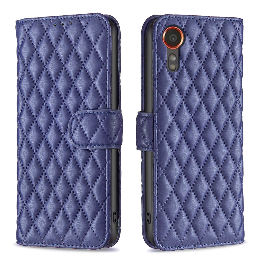 BINFEN COLOR BF Style-14 For Samsung Galaxy Xcover7 Wallet Case Imprinted Leather Cover - White