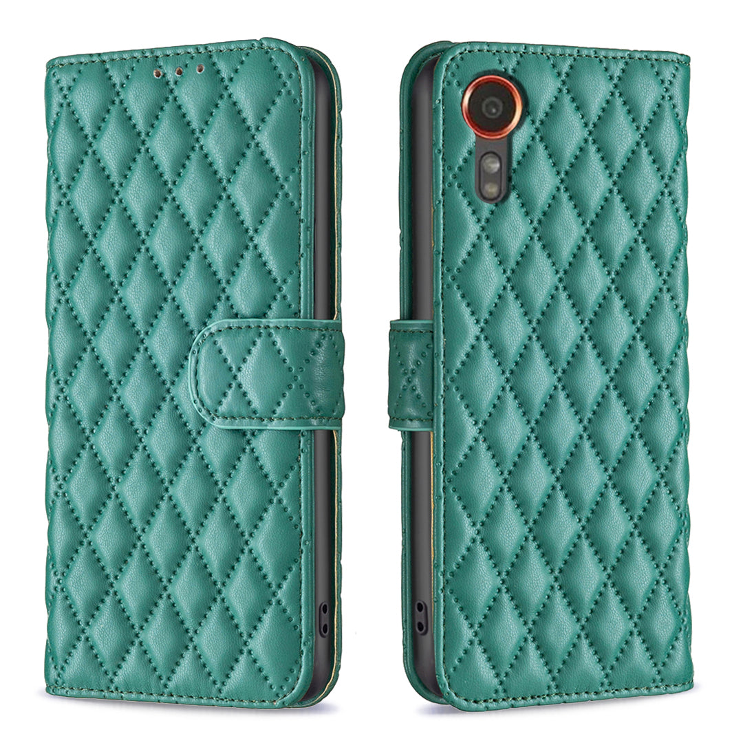 BINFEN COLOR BF Style-14 For Samsung Galaxy Xcover7 Wallet Case Imprinted Leather Cover - White