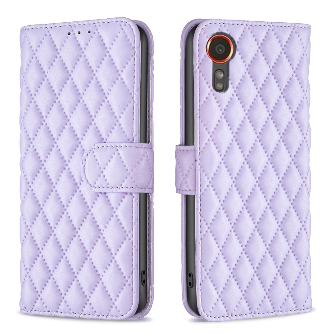 BINFEN COLOR BF Style-14 For Samsung Galaxy Xcover7 Wallet Case Imprinted Leather Cover - White