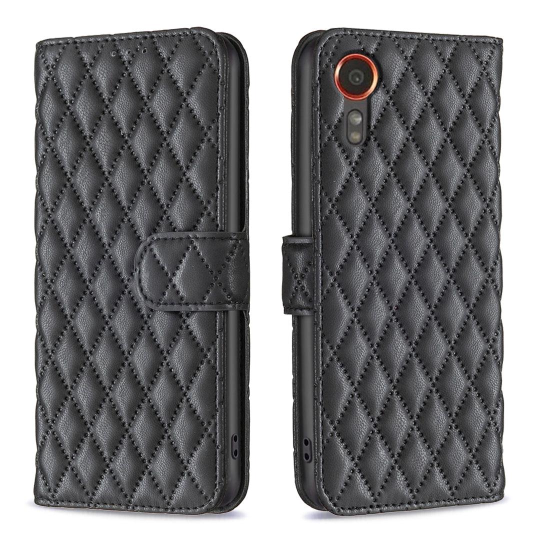 BINFEN COLOR BF Style-14 For Samsung Galaxy Xcover7 Wallet Case Imprinted Leather Cover - White
