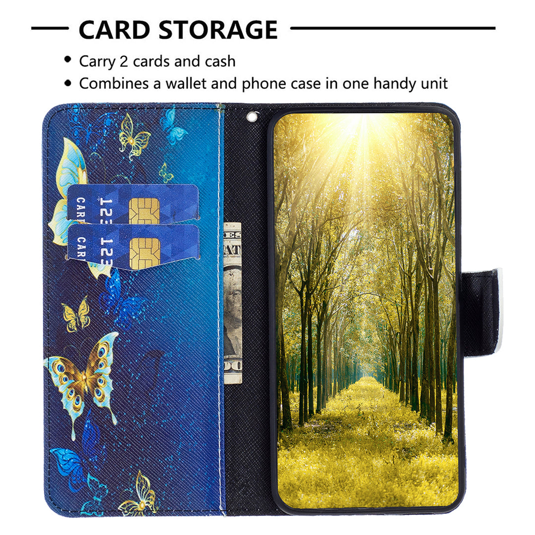 For Samsung Galaxy Xcover7 Wallet Phone Case Folio PU Leather Pattern Cover - Golden Butterflies