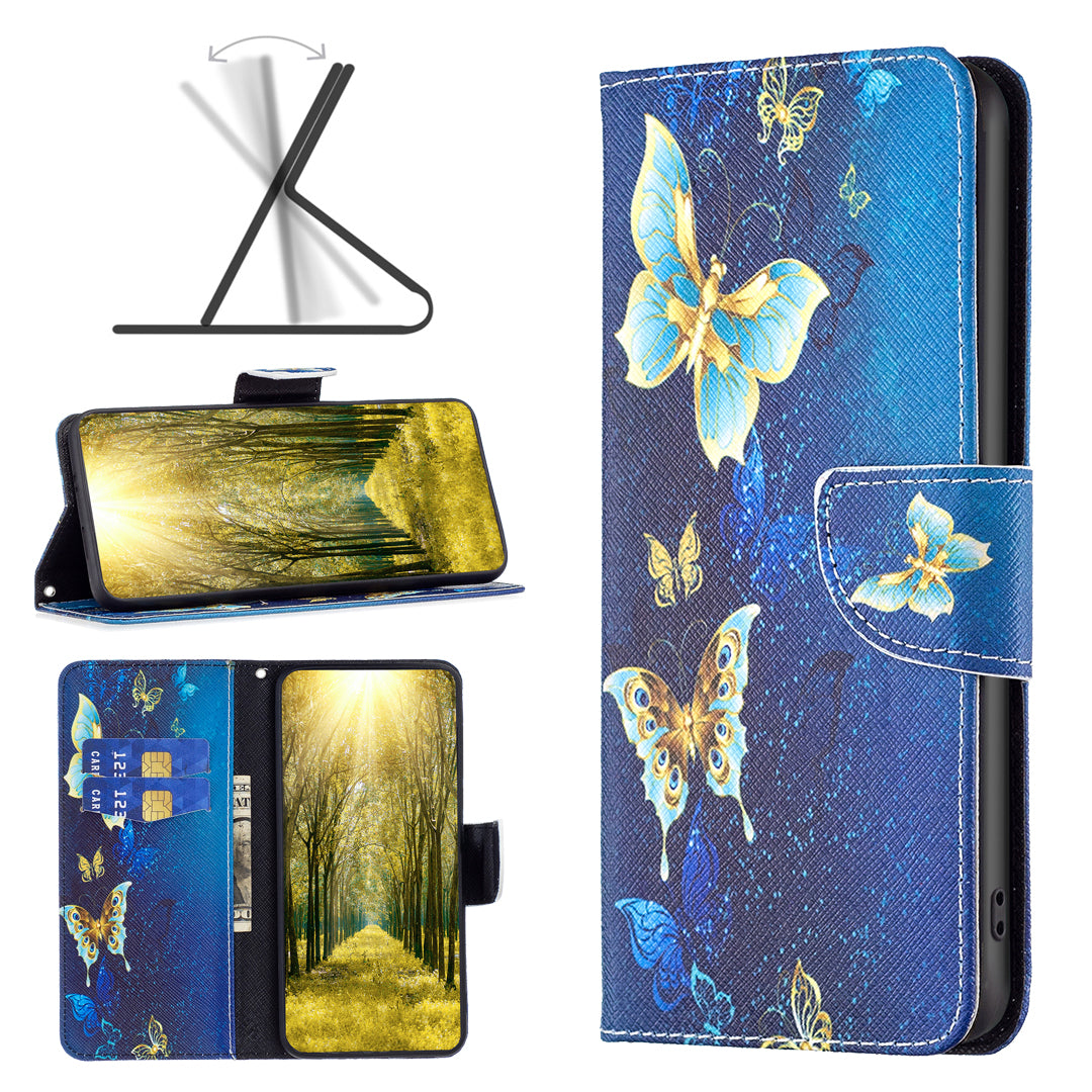 For Samsung Galaxy Xcover7 Wallet Phone Case Folio PU Leather Pattern Cover - Golden Butterflies