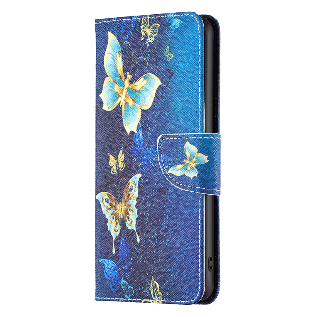 For Samsung Galaxy Xcover7 Wallet Phone Case Folio PU Leather Pattern Cover - Golden Butterflies