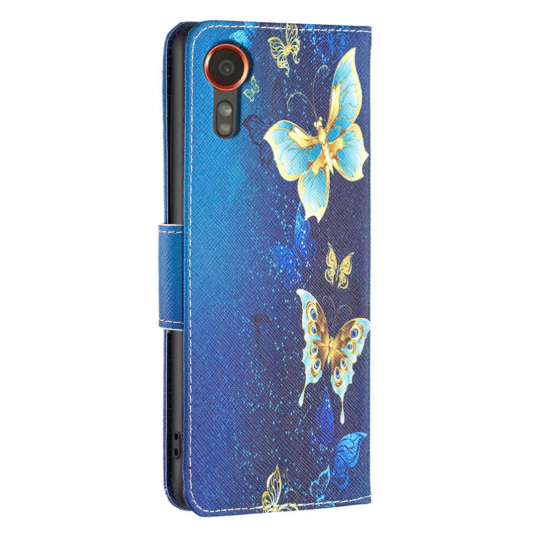 For Samsung Galaxy Xcover7 Wallet Phone Case Folio PU Leather Pattern Cover - Golden Butterflies