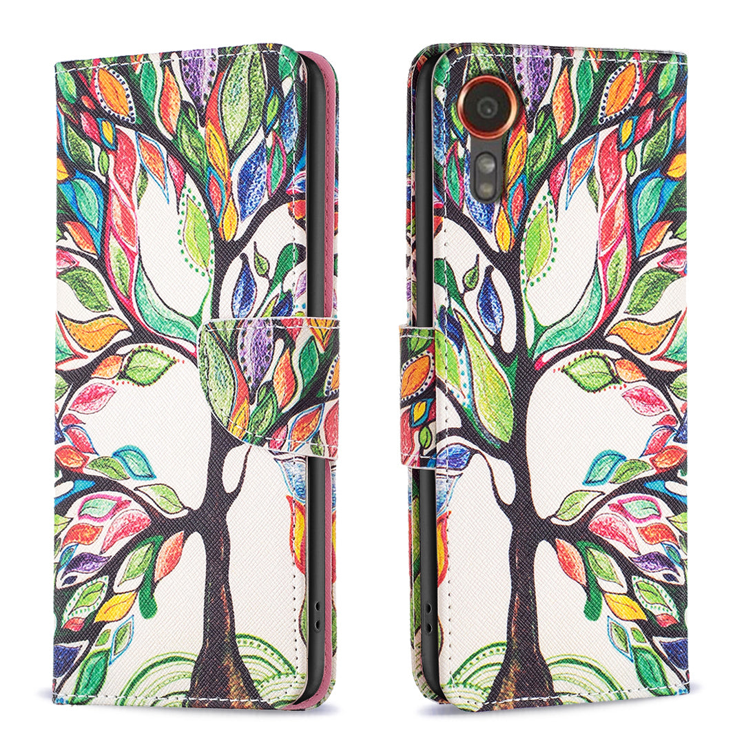 For Samsung Galaxy Xcover7 Wallet Phone Case Folio PU Leather Pattern Cover - Golden Butterflies