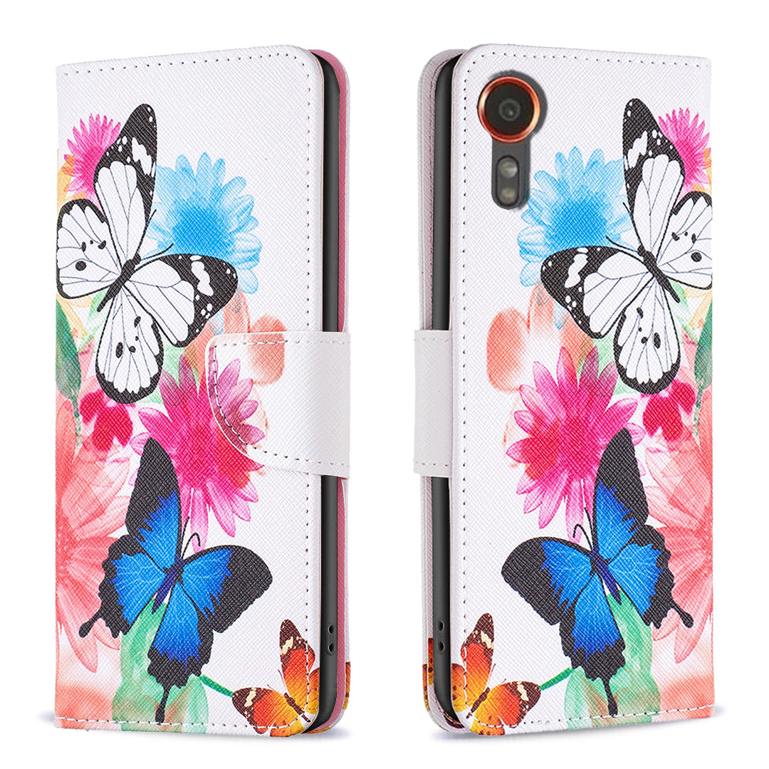 For Samsung Galaxy Xcover7 Wallet Phone Case Folio PU Leather Pattern Cover - Golden Butterflies