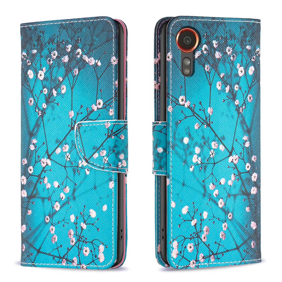 For Samsung Galaxy Xcover7 Wallet Phone Case Folio PU Leather Pattern Cover - Golden Butterflies