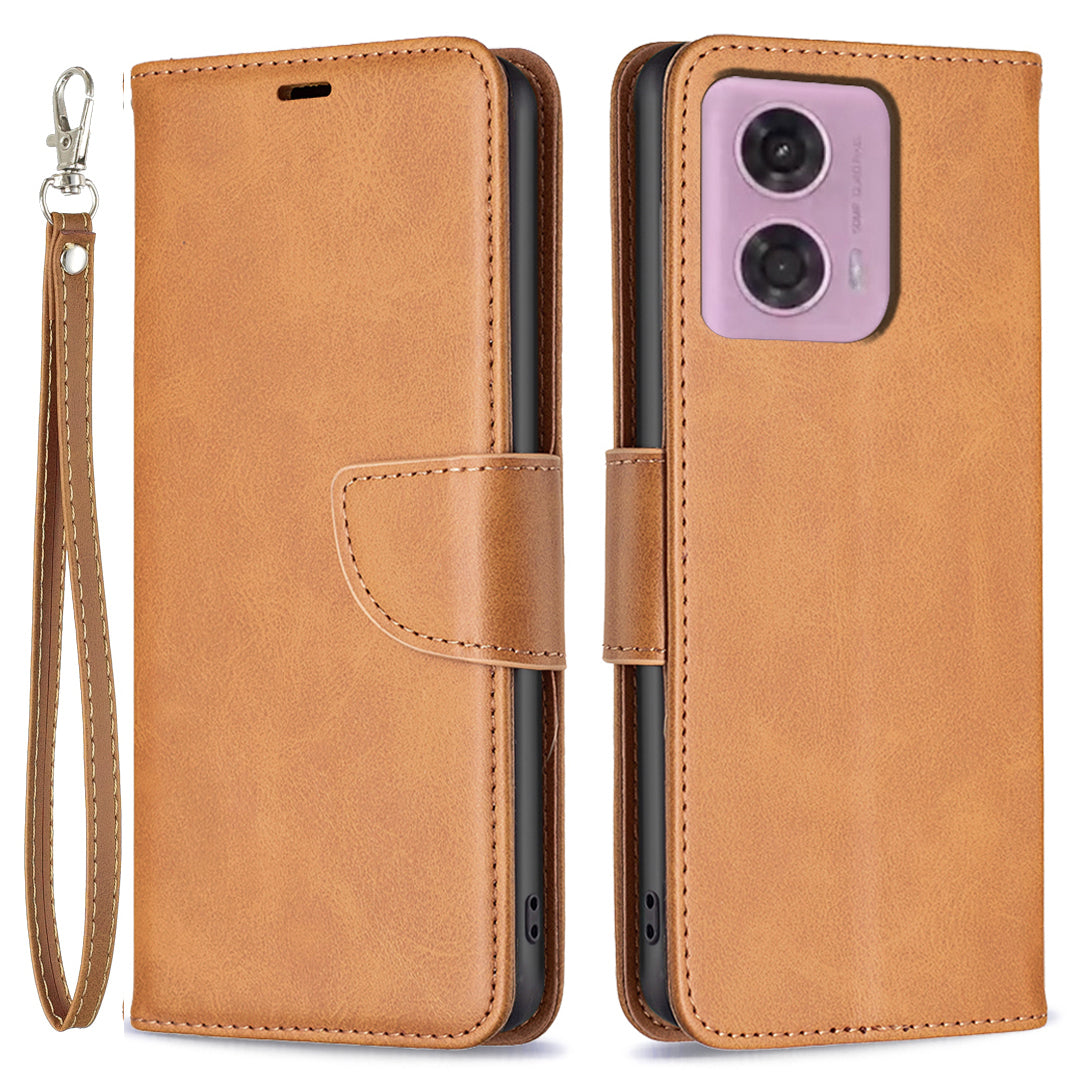 For Motorola Moto G24 4G / G04 4G Leather Phone Case Anti-drop Wallet Phone Cover - Yellow