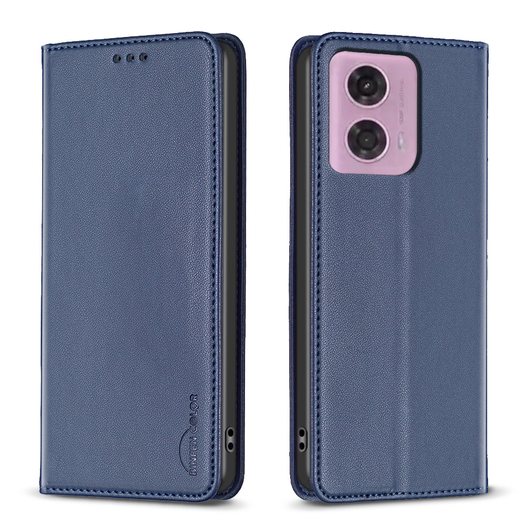 BINFEN COLOR BF18 For Motorola Moto G24 4G / G04 4G Leather Case Stand Phone Cover Card Slots - Green