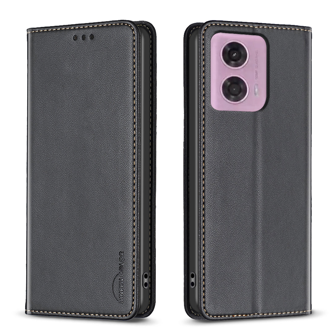 BINFEN COLOR BF18 For Motorola Moto G24 4G / G04 4G Leather Case Stand Phone Cover Card Slots - Green