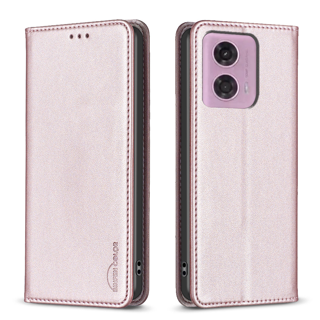 BINFEN COLOR BF18 For Motorola Moto G24 4G / G04 4G Leather Case Stand Phone Cover Card Slots - Green