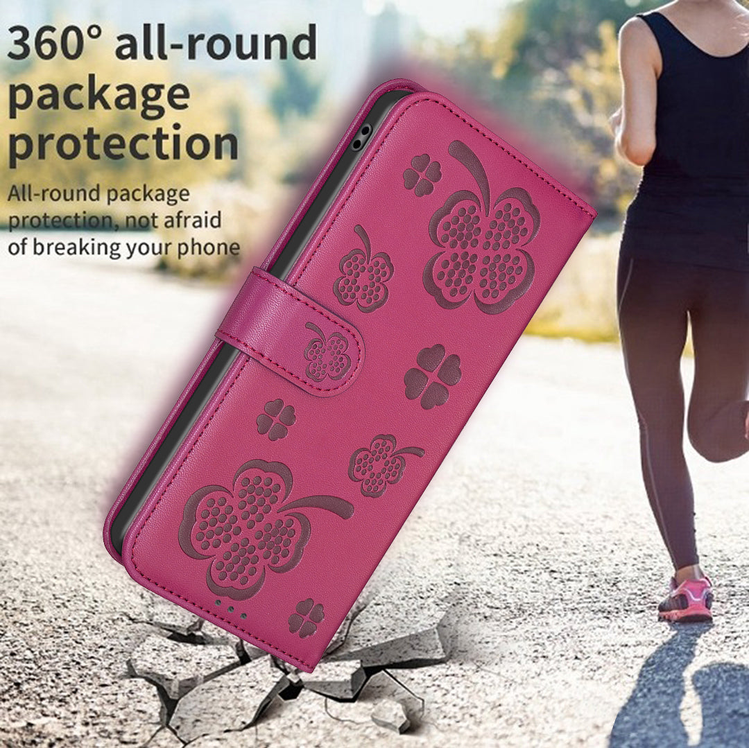 For Motorola Moto G24 4G / G04 4G Clover Pattern Leather Case Phone Wallet Stand - Rose