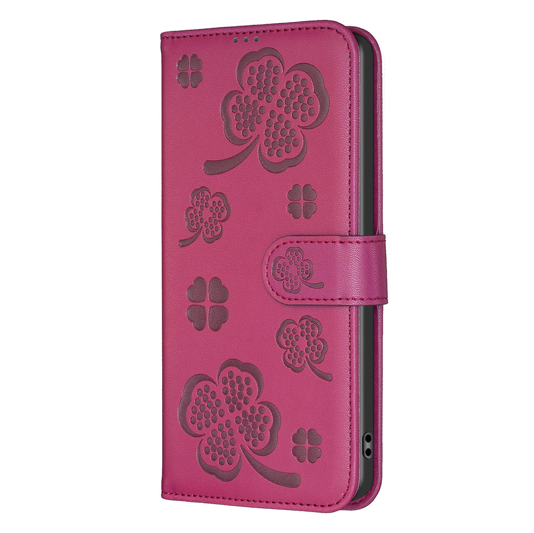 For Motorola Moto G24 4G / G04 4G Clover Pattern Leather Case Phone Wallet Stand - Rose
