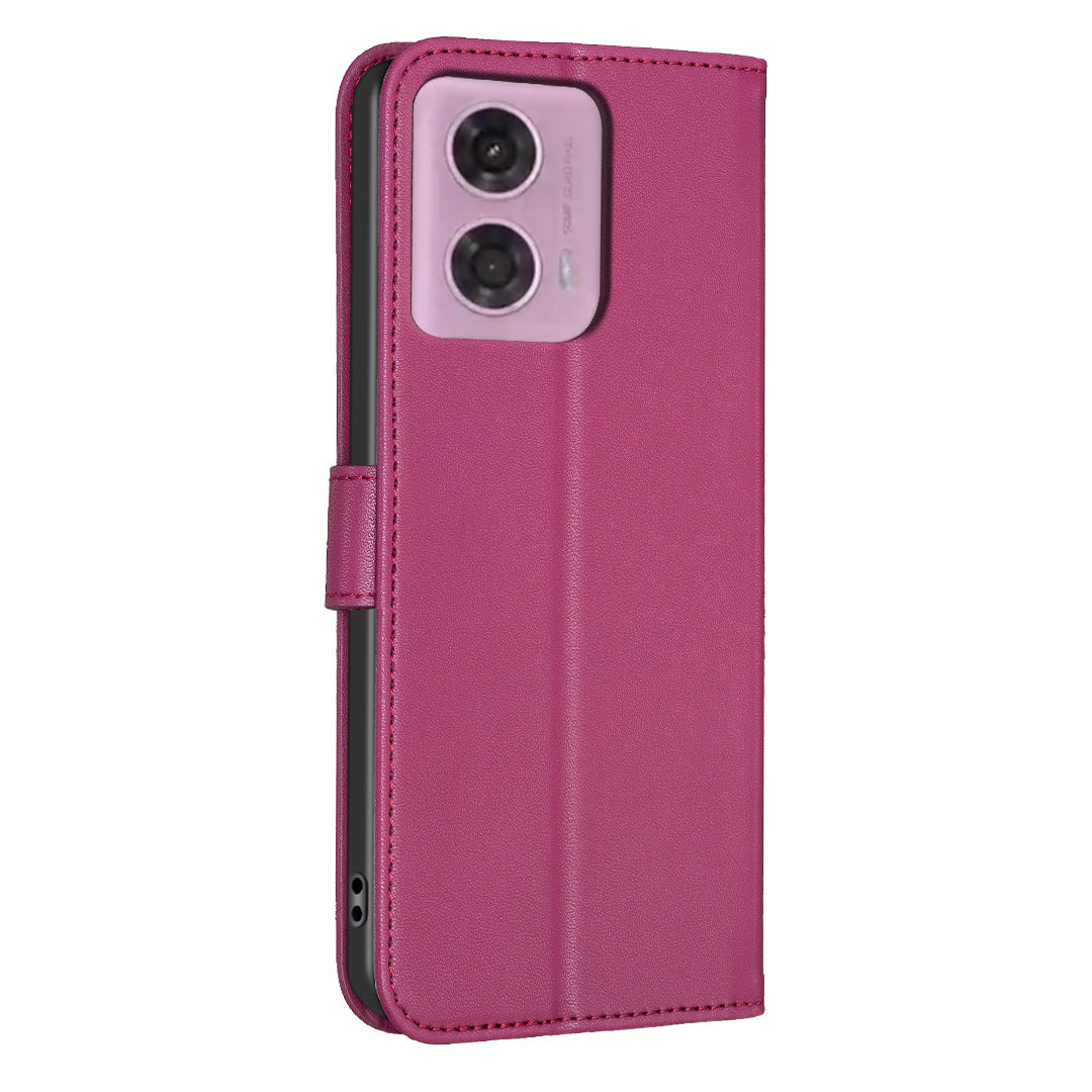For Motorola Moto G24 4G / G04 4G Clover Pattern Leather Case Phone Wallet Stand - Rose