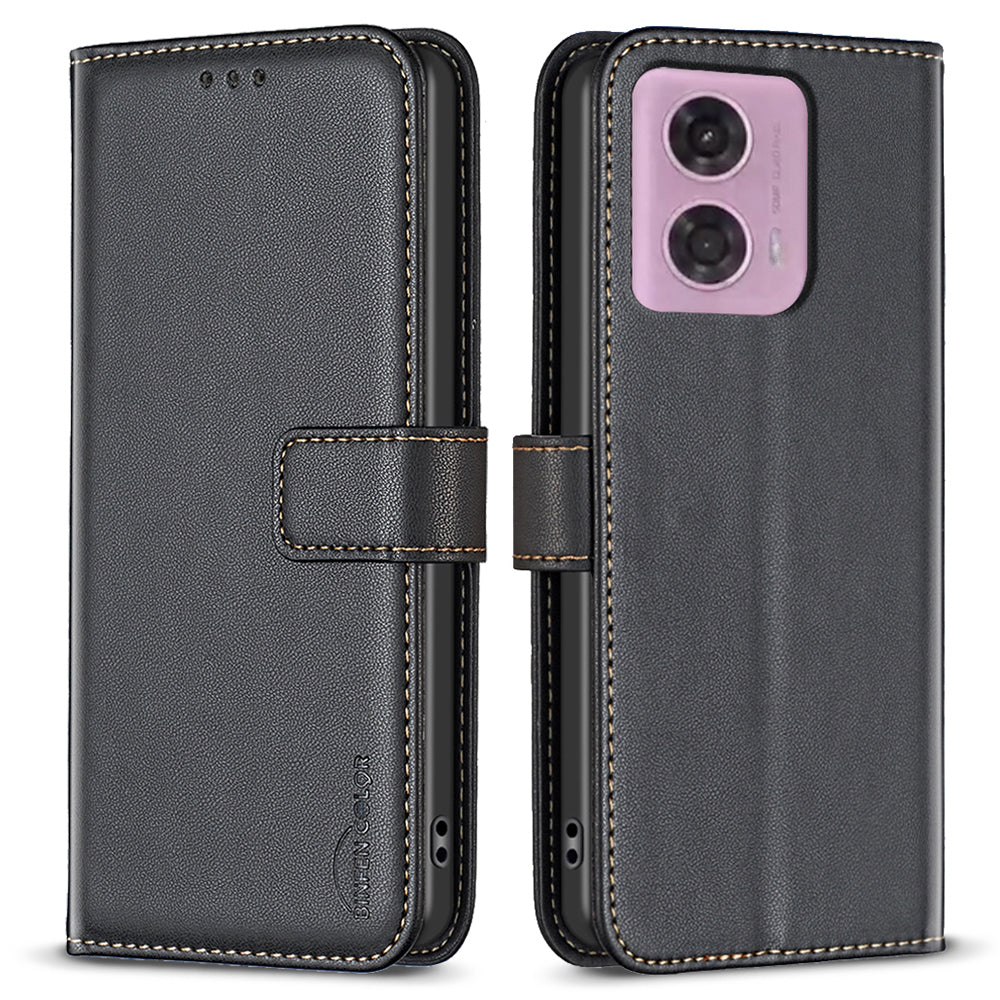 BINFEN COLOR BF17 For Motorola Moto G24 4G / G04 4G Leather Case Drop-proof Phone Cover - Black