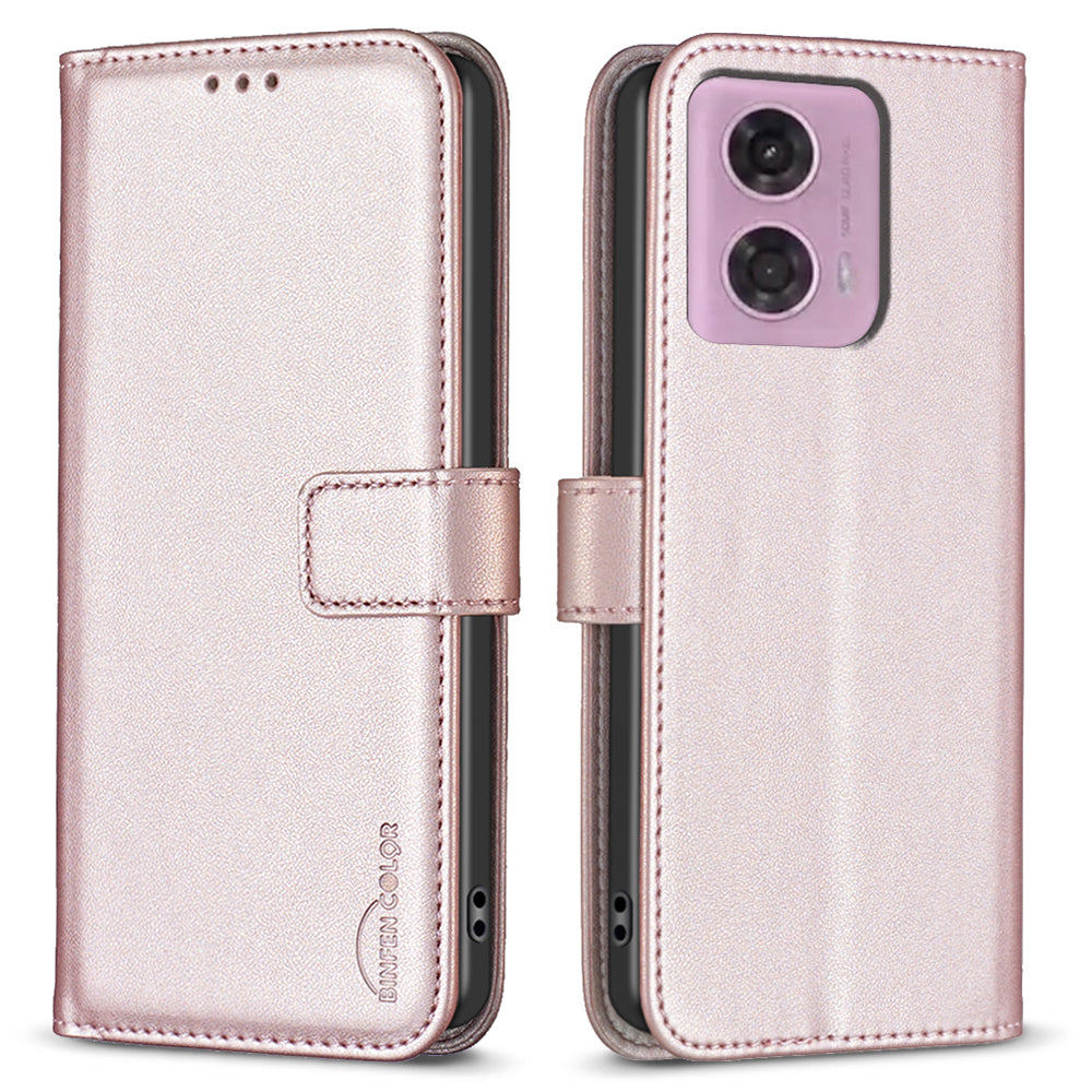 BINFEN COLOR BF17 For Motorola Moto G24 4G / G04 4G Leather Case Drop-proof Phone Cover - Black