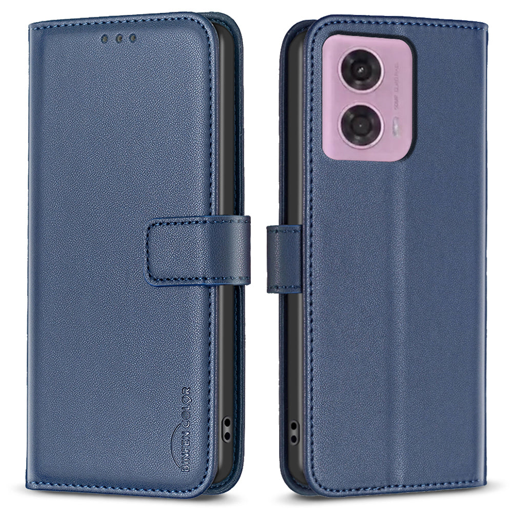 BINFEN COLOR BF17 For Motorola Moto G24 4G / G04 4G Leather Case Drop-proof Phone Cover - Black