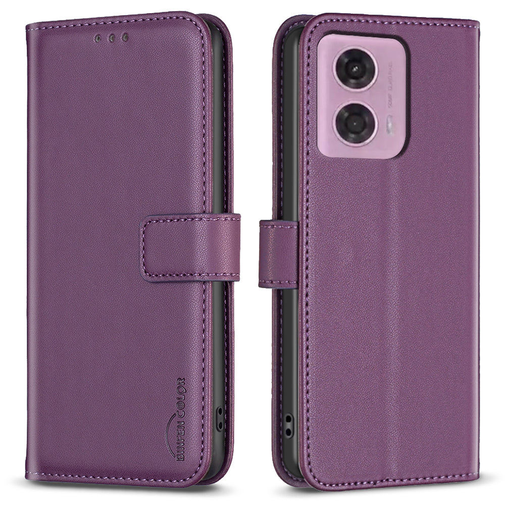 BINFEN COLOR BF17 For Motorola Moto G24 4G / G04 4G Leather Case Drop-proof Phone Cover - Black