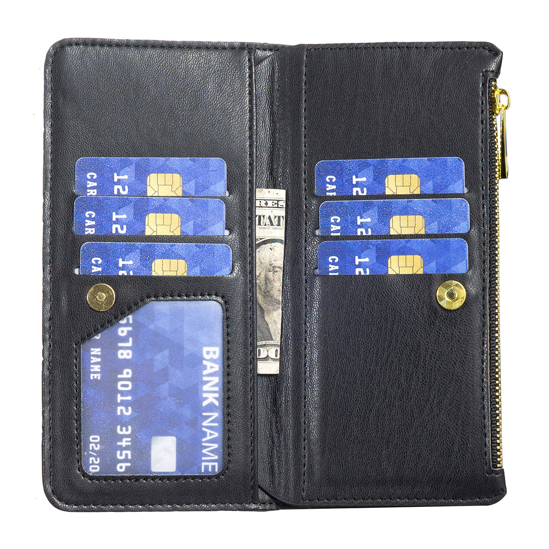 BINFEN COLOR BF Style-15 For Motorola Moto G24 4G / G04 4G PU Leather Phone Case Magnetic Closure Zipper Pocket - Black