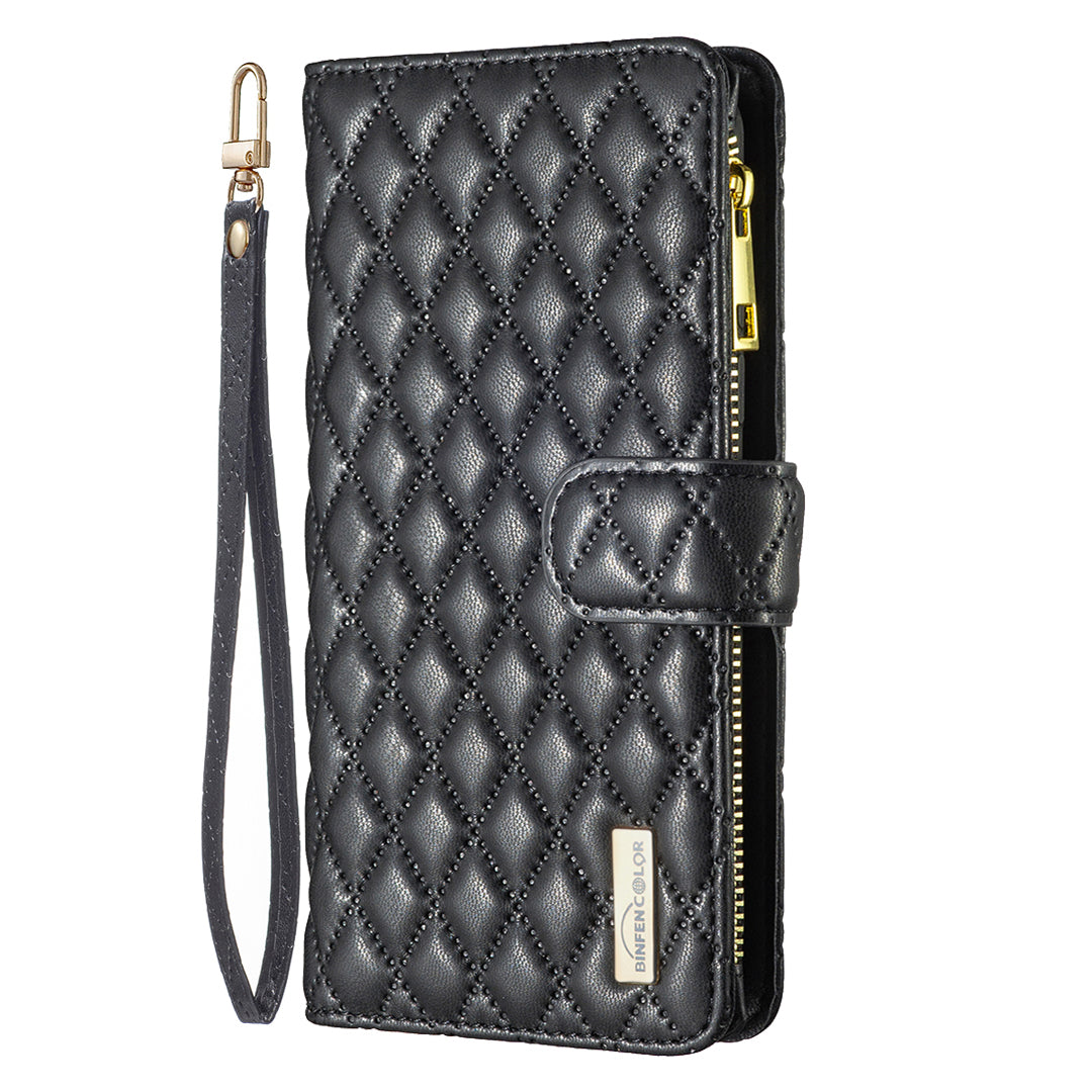 BINFEN COLOR BF Style-15 For Motorola Moto G24 4G / G04 4G PU Leather Phone Case Magnetic Closure Zipper Pocket - Black