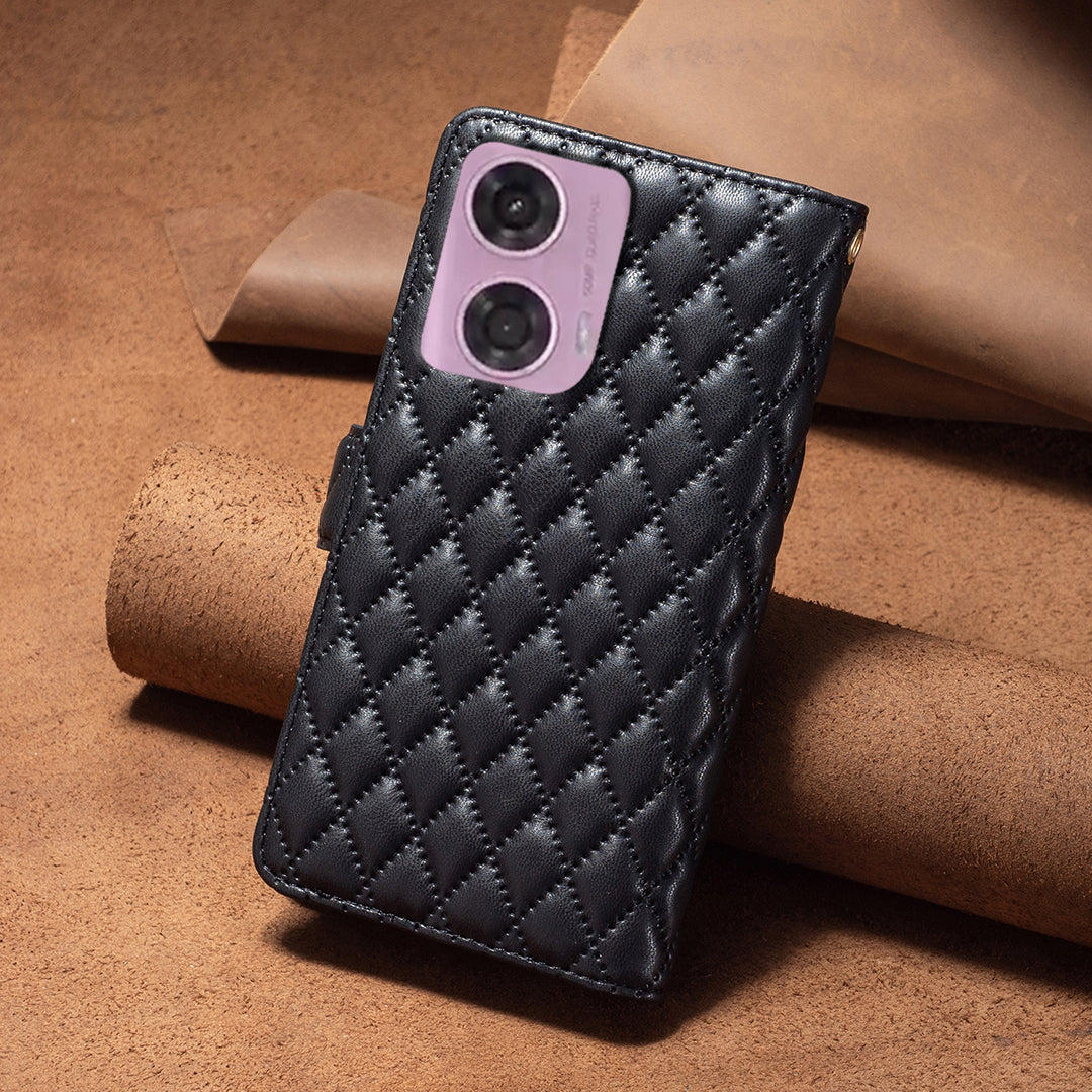 BINFEN COLOR BF Style-15 For Motorola Moto G24 4G / G04 4G PU Leather Phone Case Magnetic Closure Zipper Pocket - Black