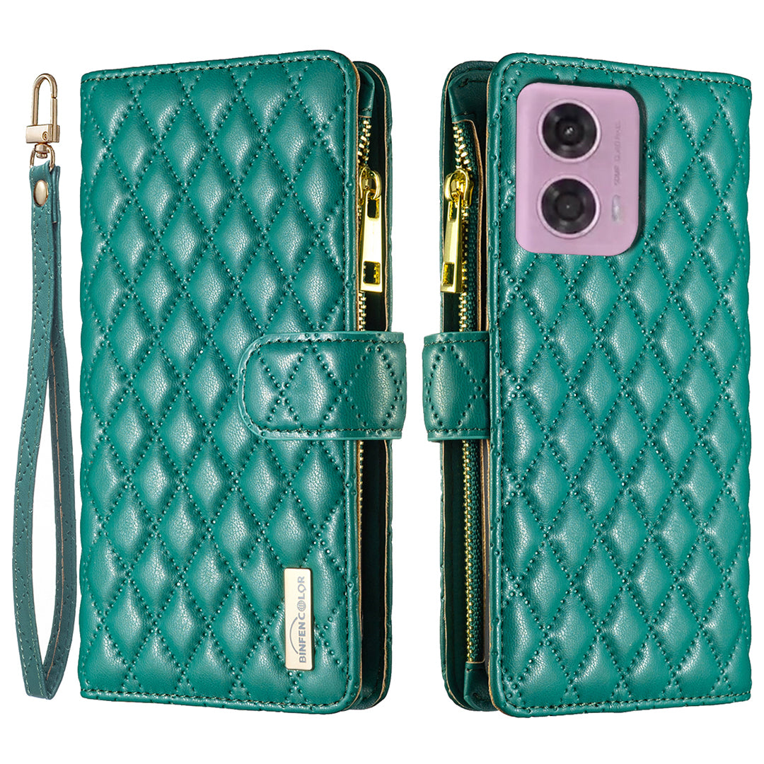 BINFEN COLOR BF Style-15 For Motorola Moto G24 4G / G04 4G PU Leather Phone Case Magnetic Closure Zipper Pocket - Black