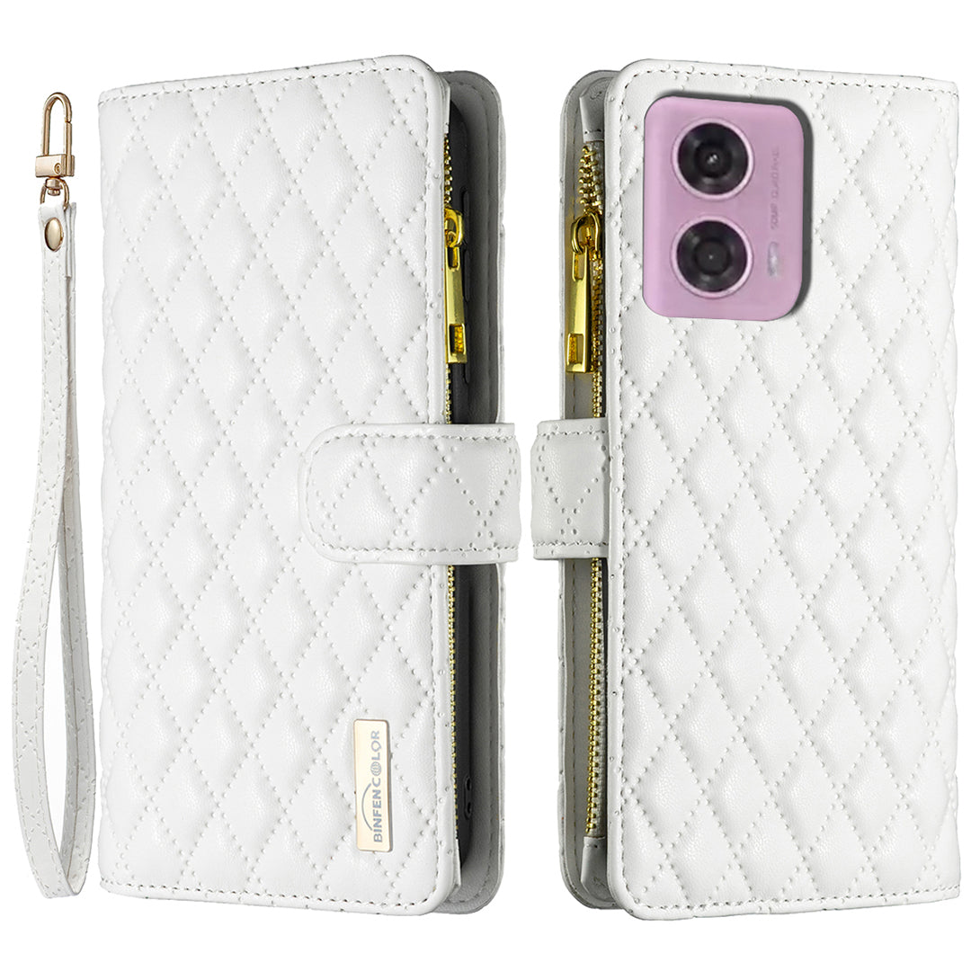 BINFEN COLOR BF Style-15 For Motorola Moto G24 4G / G04 4G PU Leather Phone Case Magnetic Closure Zipper Pocket - Black