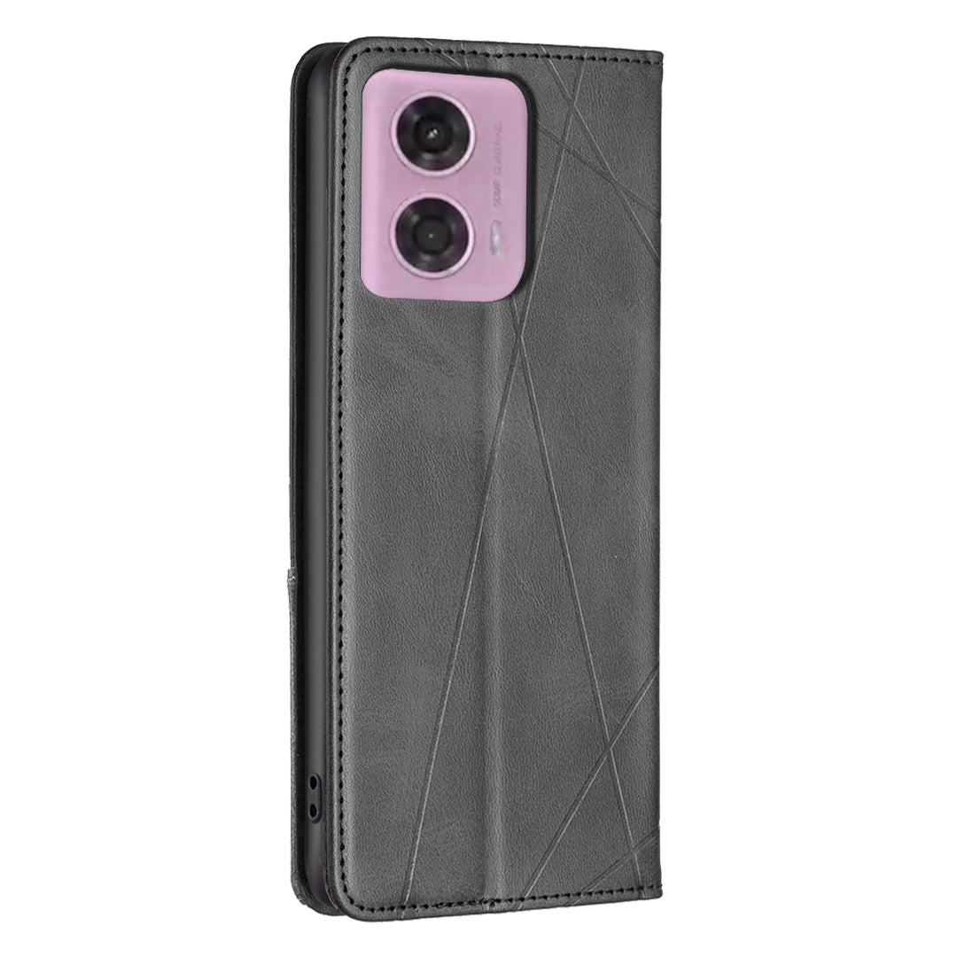 For Motorola Moto G24 4G / G04 4G Phone Case with Card Slots Imprinted PU Leather Cover - Black