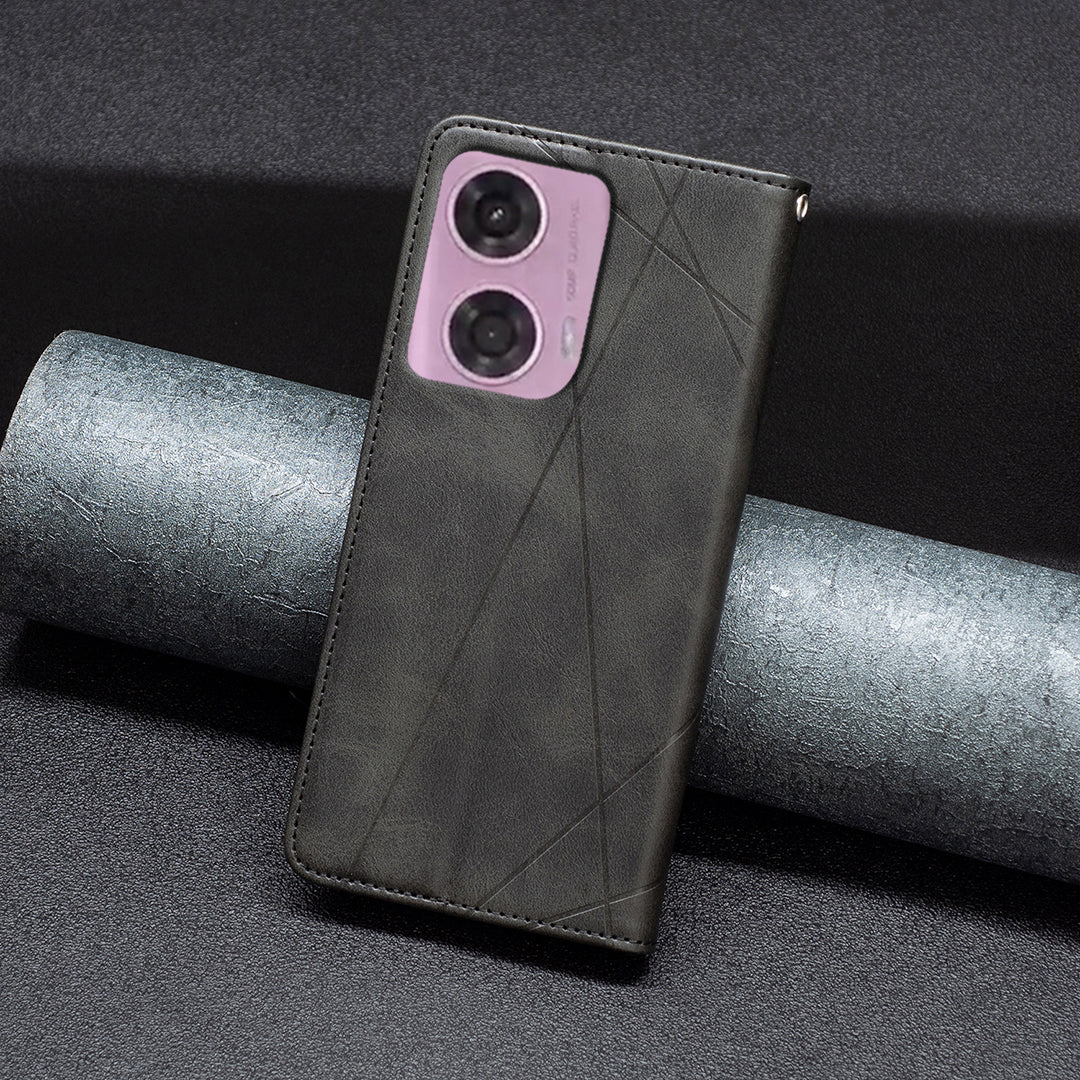 For Motorola Moto G24 4G / G04 4G Phone Case with Card Slots Imprinted PU Leather Cover - Black