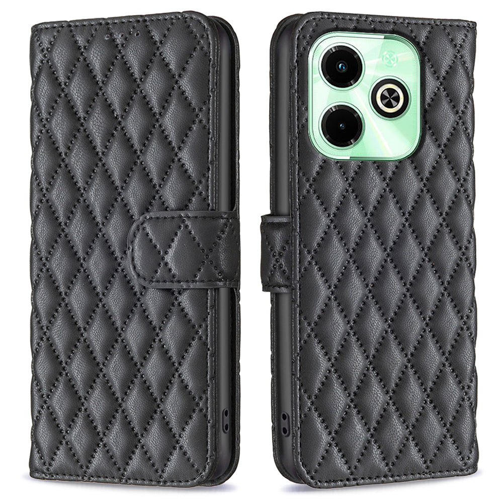BINFEN COLOR BF Style-14 For Transsion Infinix Hot 40 / Hot 40 Pro Wallet Phone Case Rhombus Grid Pattern - Black