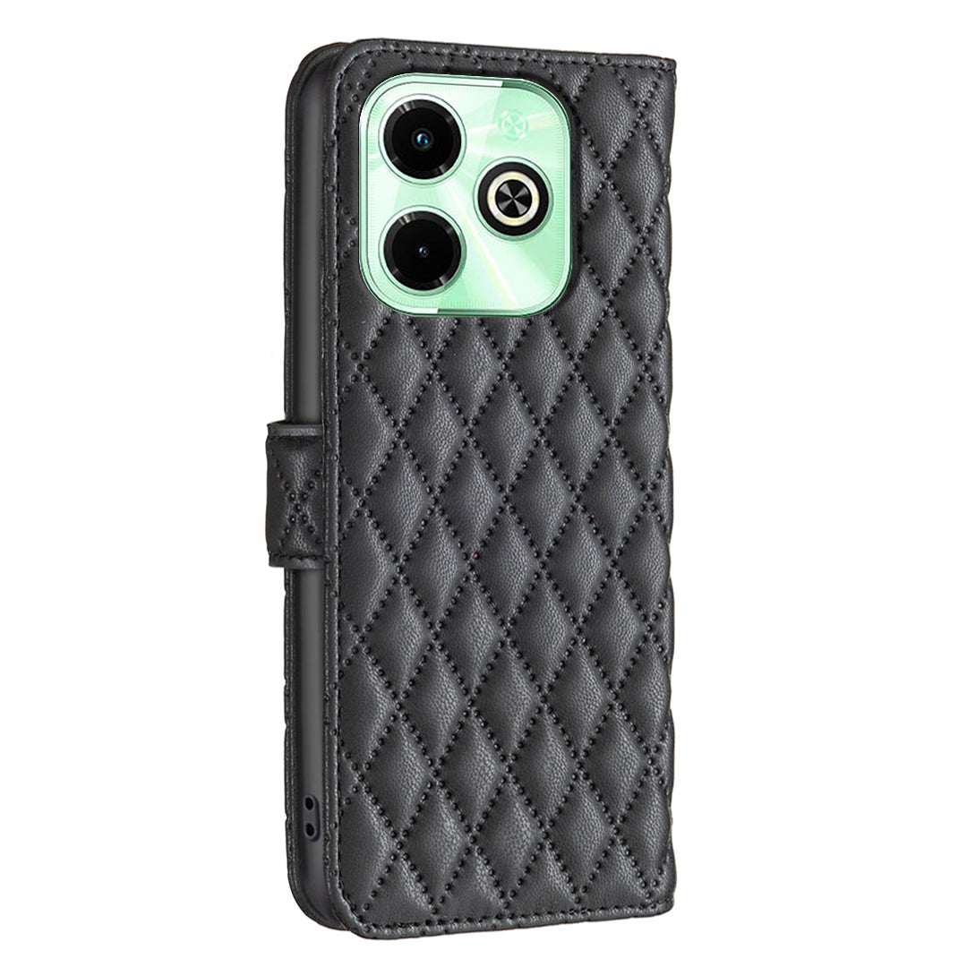 BINFEN COLOR BF Style-14 For Transsion Infinix Hot 40 / Hot 40 Pro Wallet Phone Case Rhombus Grid Pattern - Black