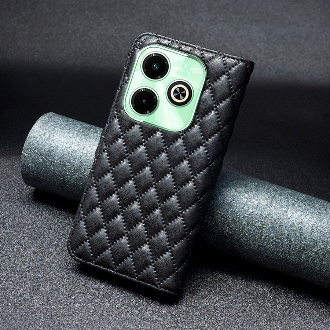 BINFEN COLOR BF Style-14 For Transsion Infinix Hot 40 / Hot 40 Pro Wallet Phone Case Rhombus Grid Pattern - Black