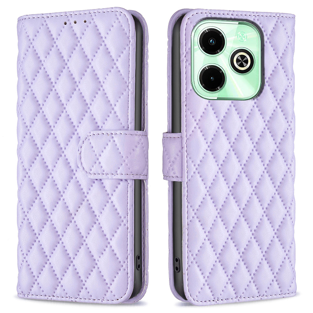 BINFEN COLOR BF Style-14 For Transsion Infinix Hot 40 / Hot 40 Pro Wallet Phone Case Rhombus Grid Pattern - Black