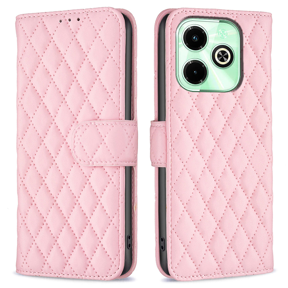 BINFEN COLOR BF Style-14 For Transsion Infinix Hot 40 / Hot 40 Pro Wallet Phone Case Rhombus Grid Pattern - Black