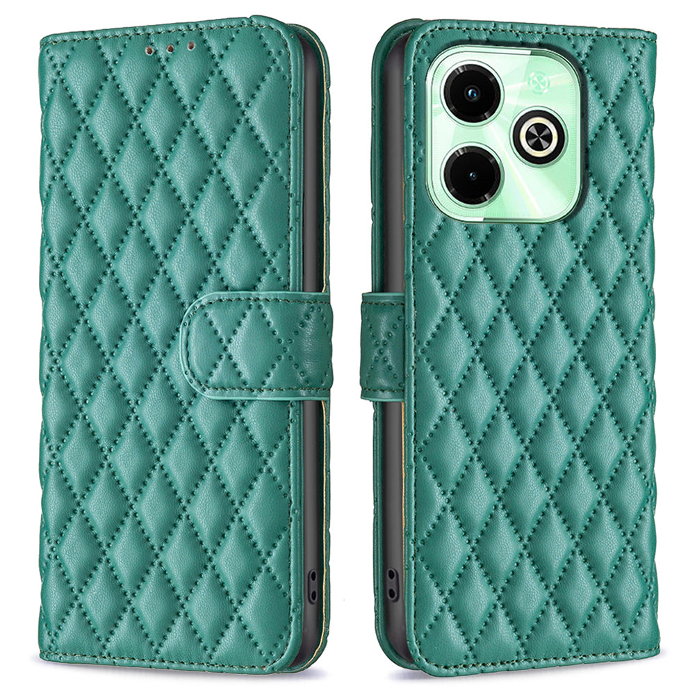 BINFEN COLOR BF Style-14 For Transsion Infinix Hot 40 / Hot 40 Pro Wallet Phone Case Rhombus Grid Pattern - Black
