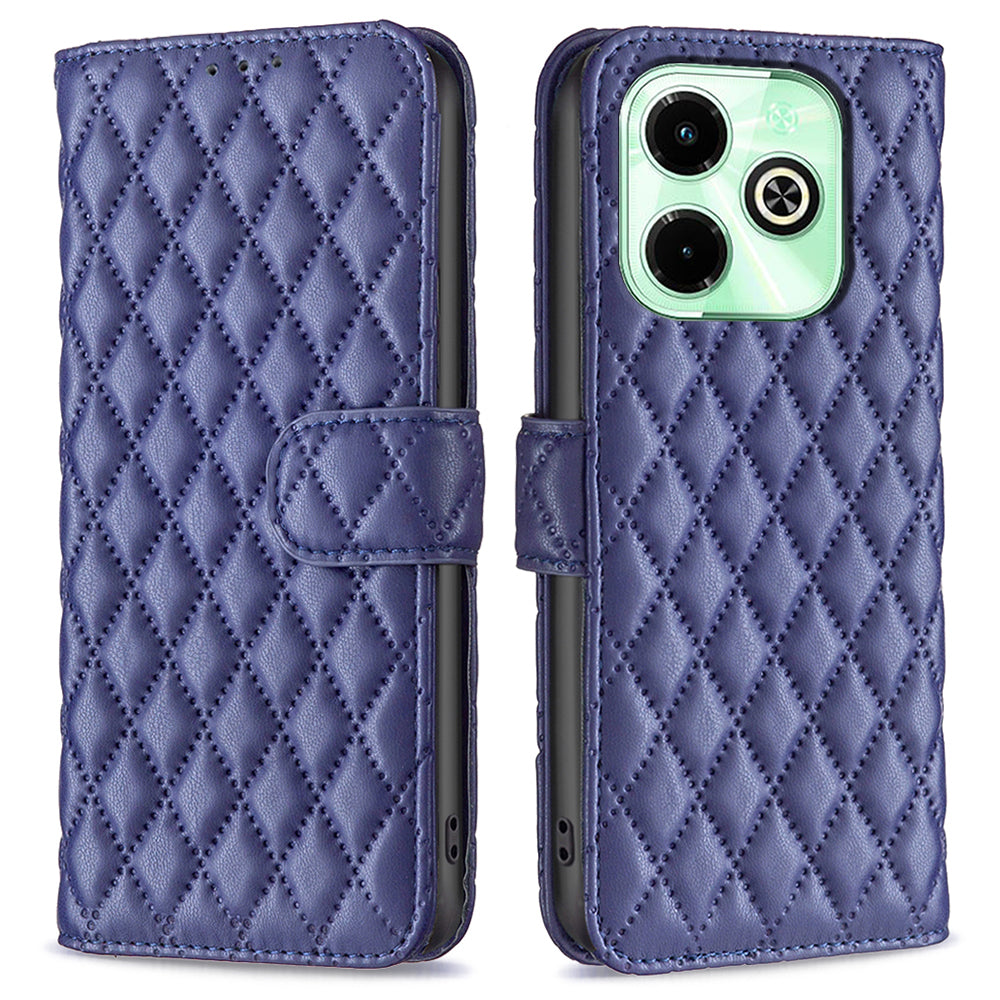 BINFEN COLOR BF Style-14 For Transsion Infinix Hot 40 / Hot 40 Pro Wallet Phone Case Rhombus Grid Pattern - Black
